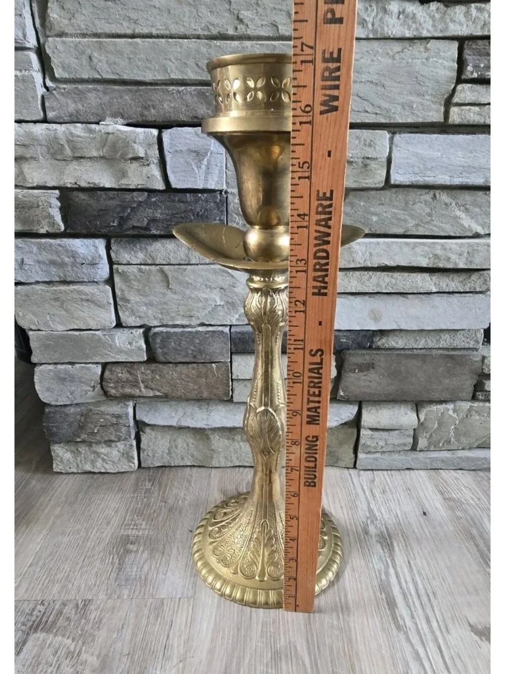Ornate Heavy Tall Brass Candlestick Taper Candle Holder Leaves Lilly Pad 17